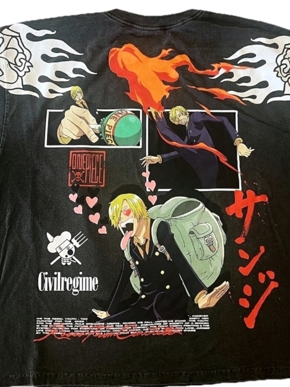 Civil Regime x One Piece Oversized T-shirt featuring Sanji artwork - Size Large